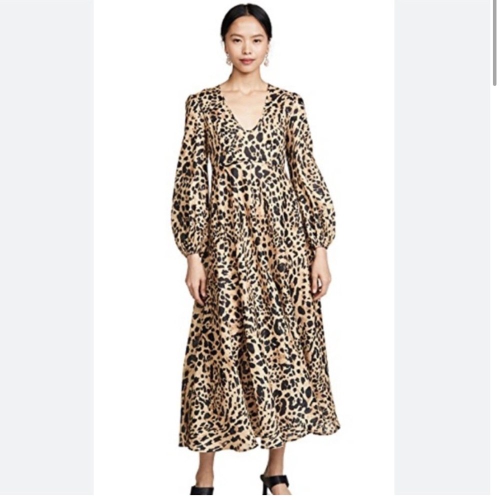 NWT Zimmermann Veneto Leopard Linen Spot V Neck Dress